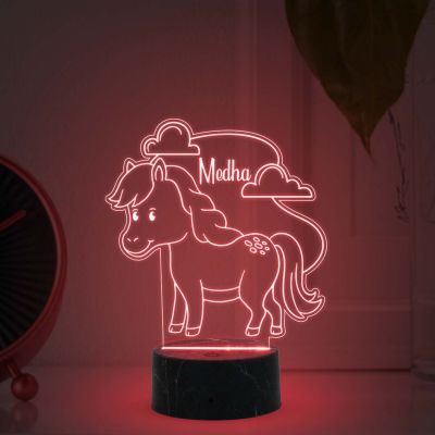 3D Illusion Cute Horse Night lamp with Multicolored Light Customized with Name Gift for Kids Bedroom Decoration